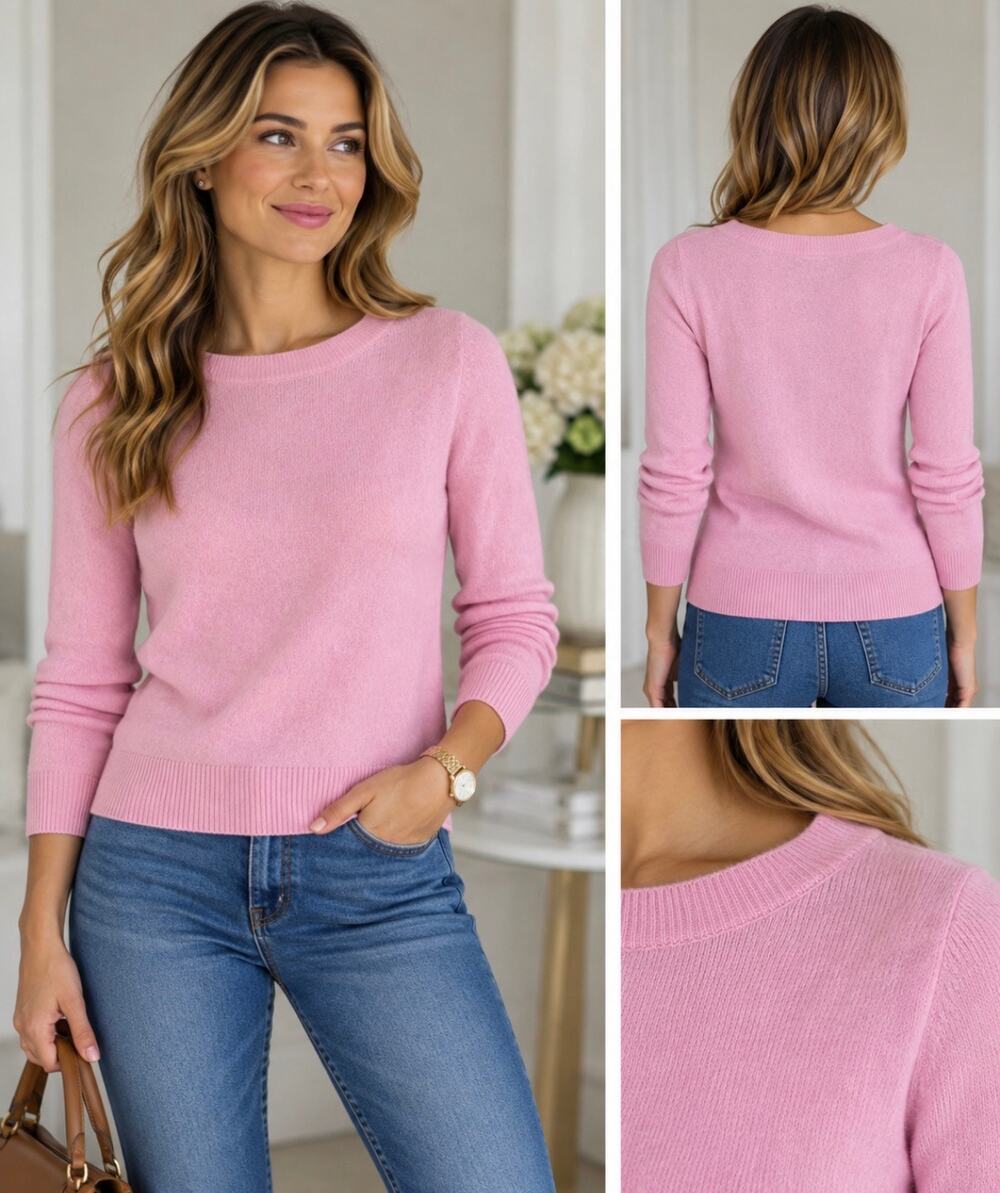 Talbots Pure Cashmere Pink Sweater Petite SP Crewneck 100% Cashmere